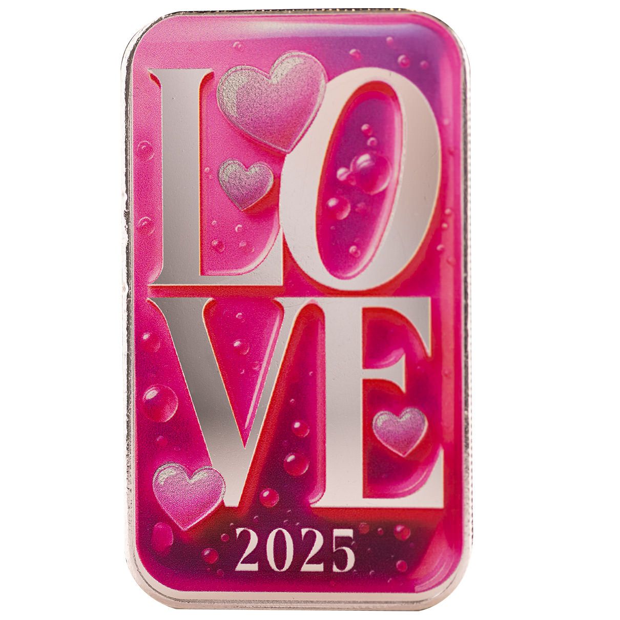 2025 Love 2025 Bubble Hearts Scottsdale Mint 1 Troy Ounce 999 Fine Silver Color Bar 30
