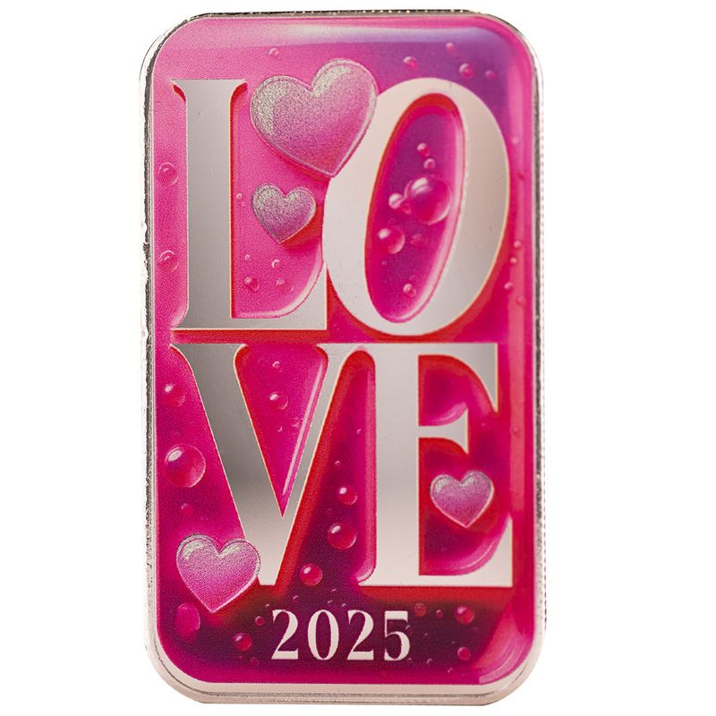 2025 Love 2025 Bubble Hearts Scottsdale Mint 1 Troy Ounce 999 Fine Silver Color Bar 30