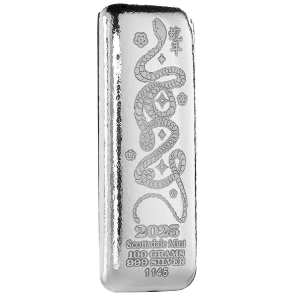 2025 Scottsdale Mint Year Of The Snake Chinese New Year 999 Fine Silver 100 Gram Silver Bar 05