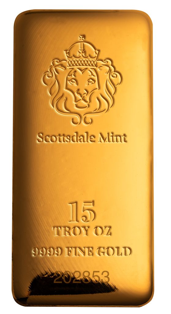 2025 Scottsdale Mint 9999 Fine Gold Bullion Bar 15 Oz Gold Mockup