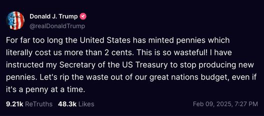 Trump Admin Truth Post On Ending Penny