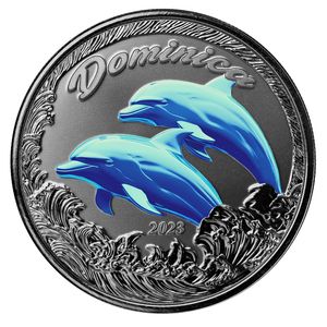 2023 Ec8 Scottsdale Mint Dominica Dolphins 1 Troy Ounce 999 Fine Silver Color Proof Coin 02
