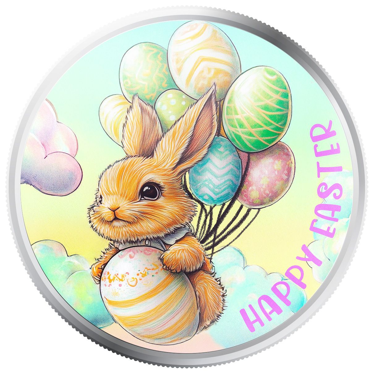 2025 Scottsdale Mint Easter 1 Troy Ounce 999 Fine Silver Round Bunny Balloon