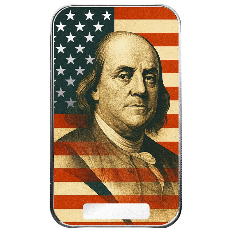 2025 Scottsdale Mint 4th Of July Americana 1 Troy Ounce 999 Fine Silver Color Bars Classic Ben Franklin 30