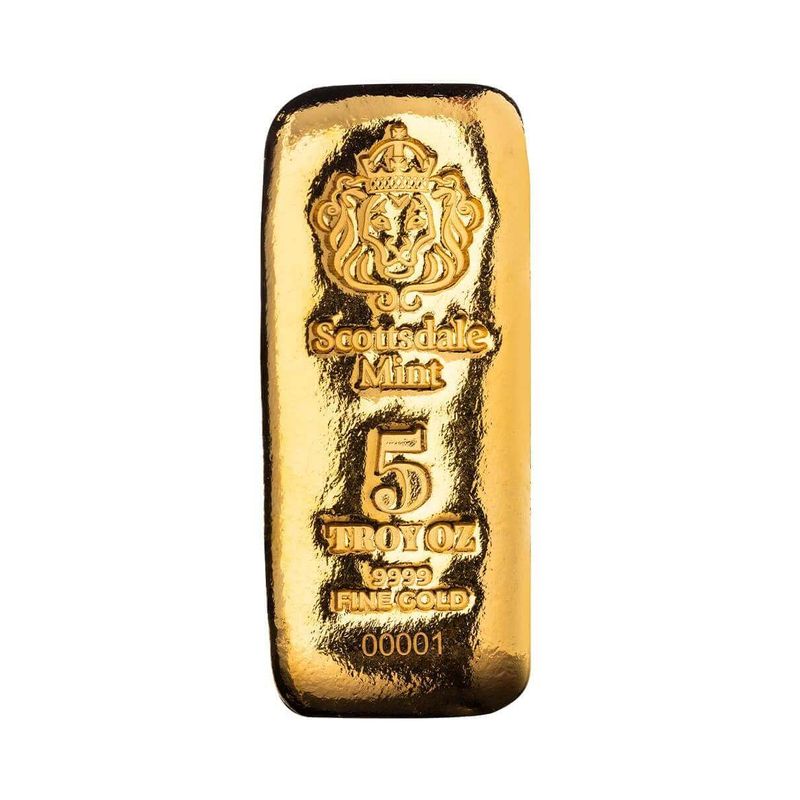 2025 Scottsdale Mint Lion 5 Troy Ounce Gold Cast Bar 01 1 1