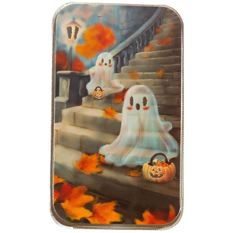 2024 Scottsdale Mint Halloween Spooky And Sweet Ghosts 1 Troy Ounce 999 Fine Color Silver Bar 02 1