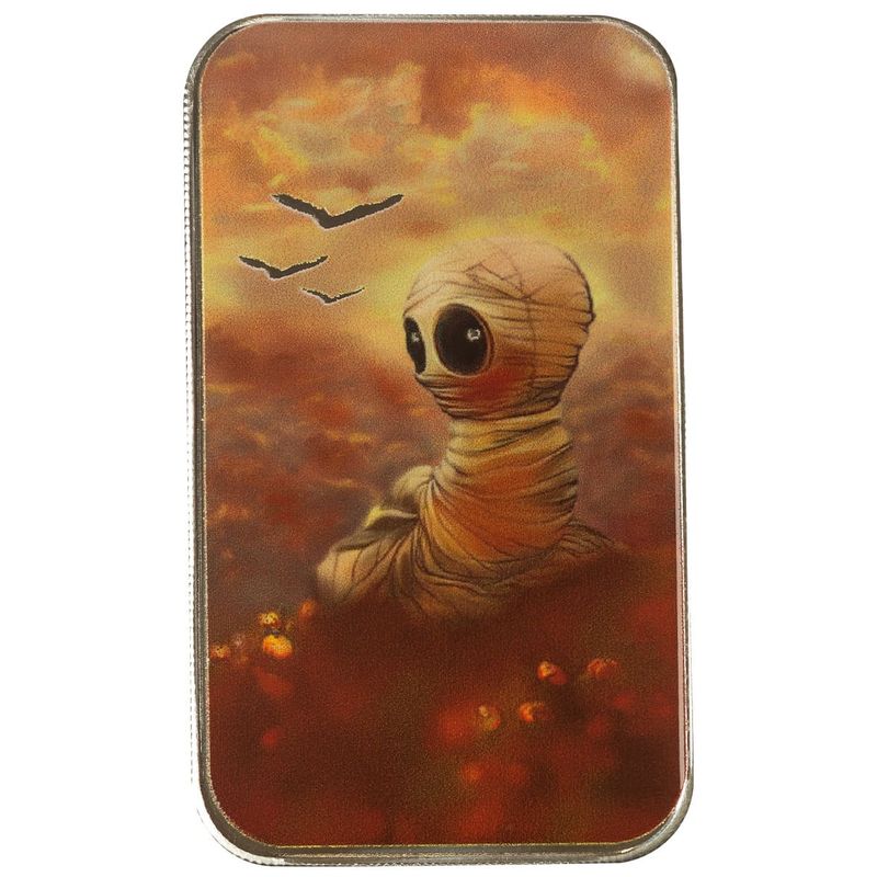 2024 Scottsdale Mint Halloween Spooky And Sweet Mummy 1 Troy Ounce 999 Fine Color Silver Bar 02