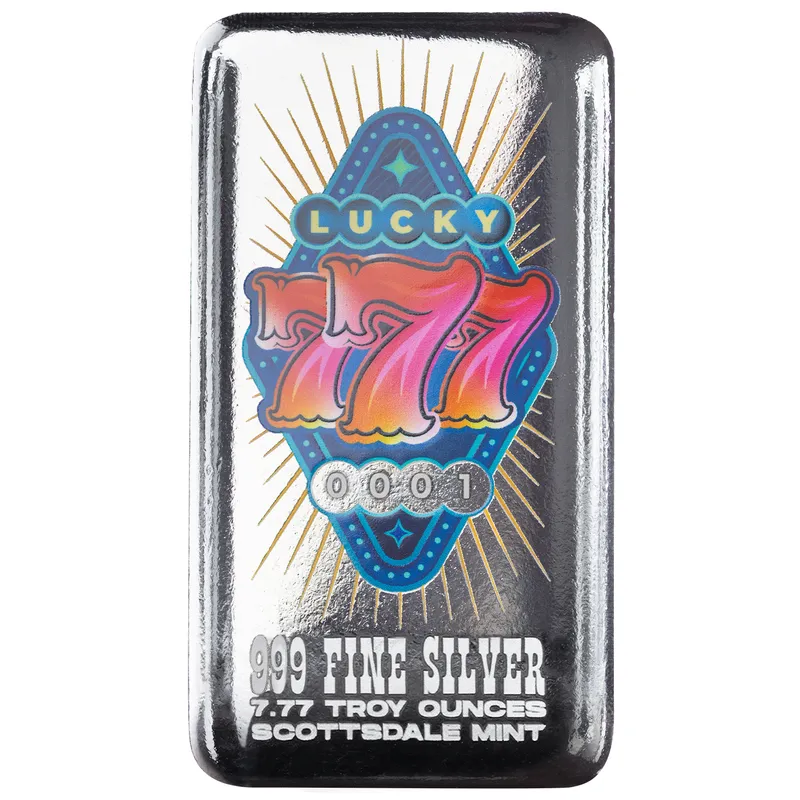 2025 Scottsdale Mint 777 7.77 Ounce 999 Fine Silver Color Lasered Bar 02
